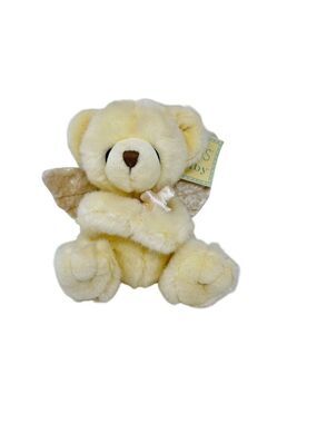 Russ Berrie Prayer Bear Angel Wing Cross 7" Russ Baby Cream Plush Stuffed Animal